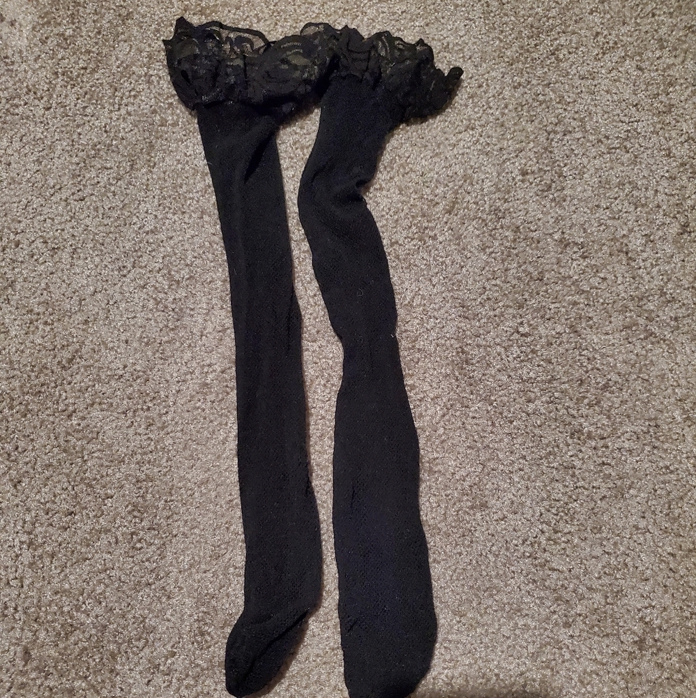 Black fishnet thigh highs